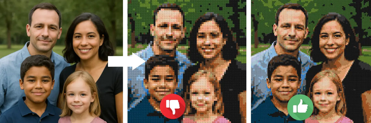 Photo de famille avec le visage d’un enfant mis en évidence pour illustrer les détails nécessaires dans une mosaïque