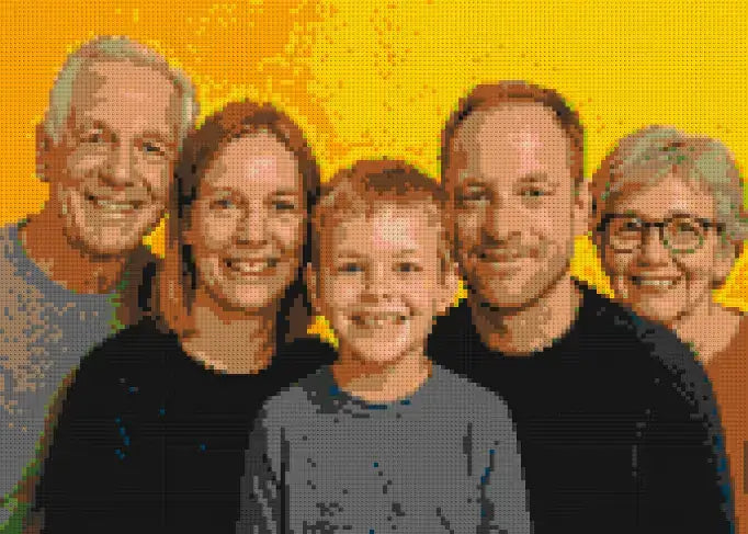 Aperçu d’une mosaïque photo de famille sur trois générations au grand format paysage